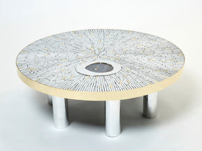 Georges Mathias chrome brass mosaic Coffee Table agate stone 1970