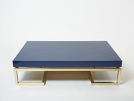 Blue lacquer brass large coffee table Guy Lefevre Maison Jansen 1970s