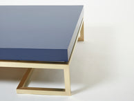 Grande table basse laquée bleue laiton Guy Lefèvre Maison Jansen 1970