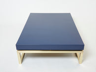 Grande table basse laquée bleue laiton Guy Lefèvre Maison Jansen 1970