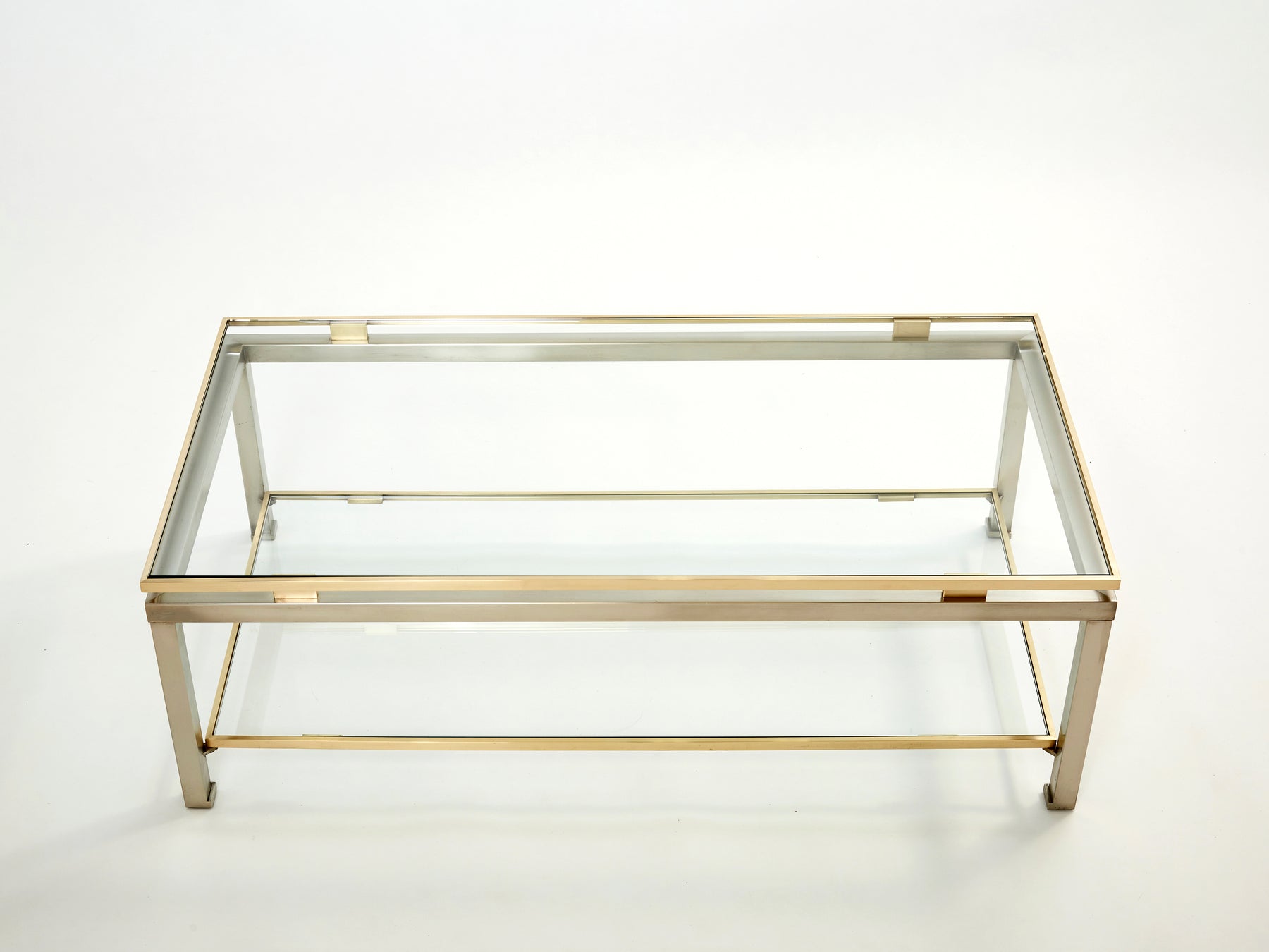 Brass steel two-tier coffee table by Guy Lefevre for Maison Jansen 1970s