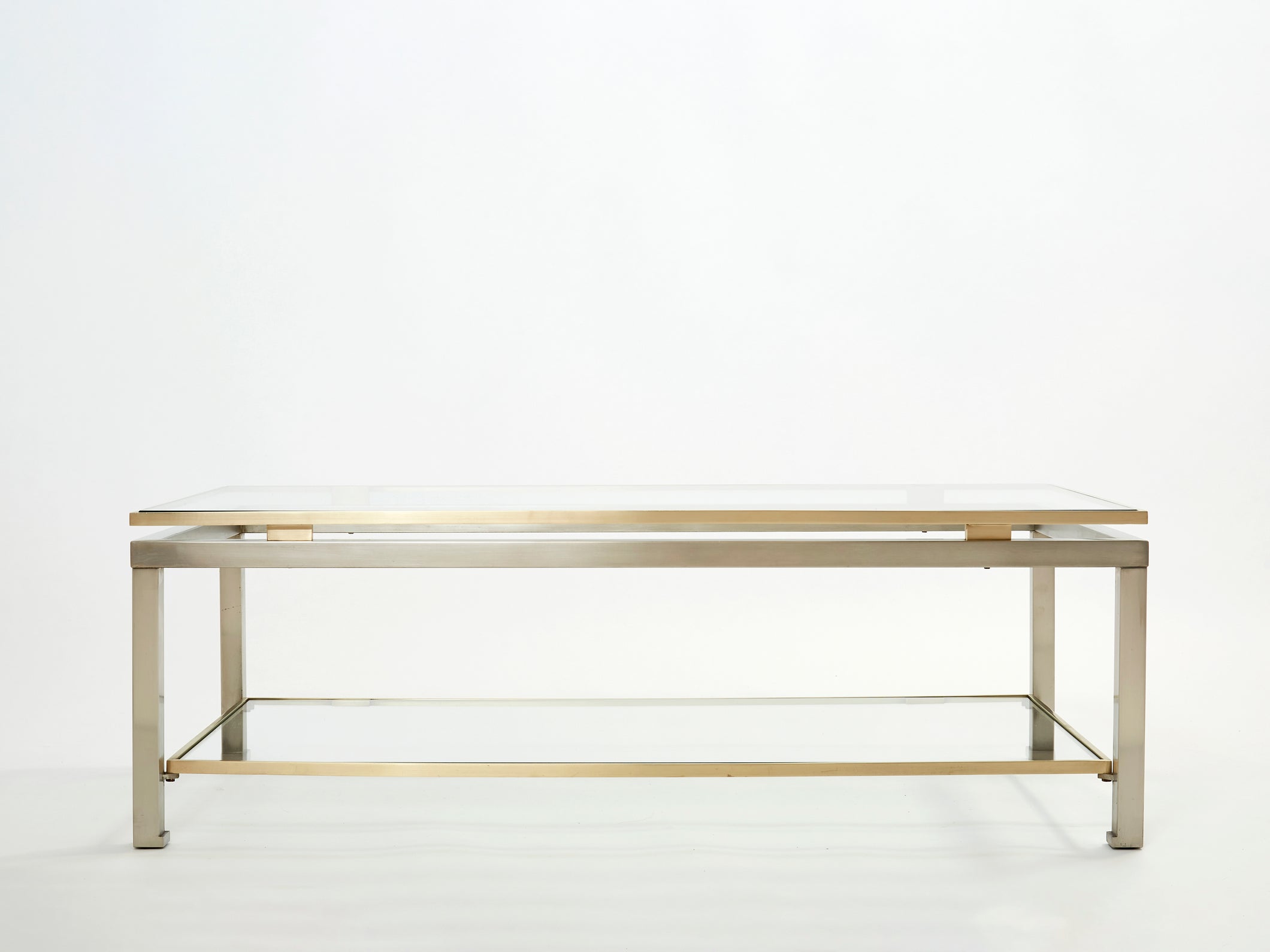 Brass steel two-tier coffee table by Guy Lefevre for Maison Jansen 1970s