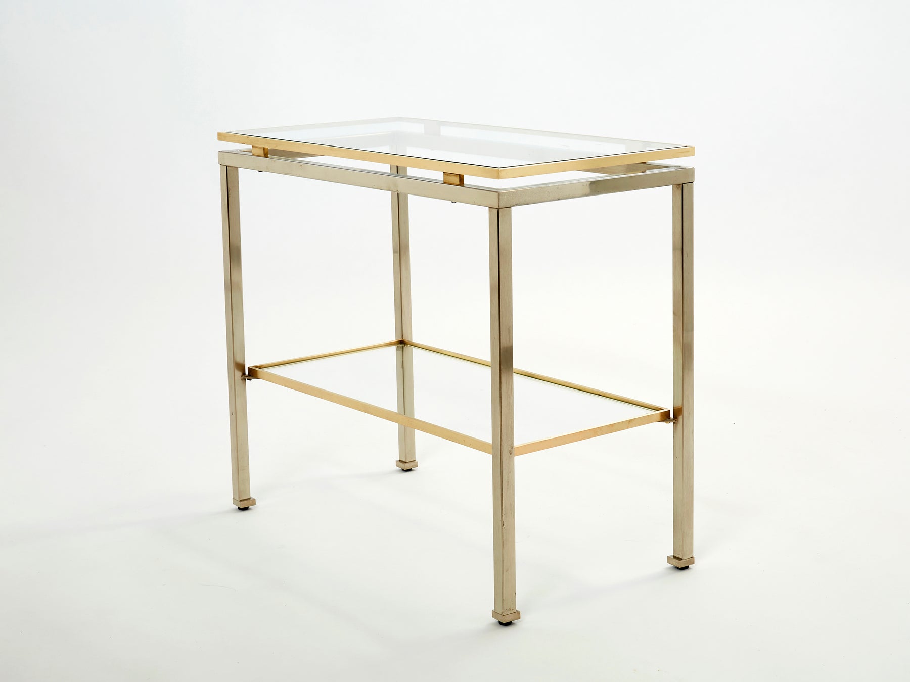 Brass steel two-tier end tables by Guy Lefevre for Maison Jansen 1970s