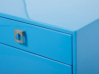 Blue lacquer brass end tables nighstands Guy Lefevre Maison Jansen 1970s