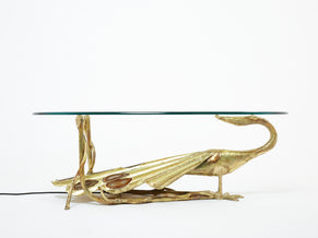 Henri Fernandez signed bronze agate stones peacock coffee table 1970s