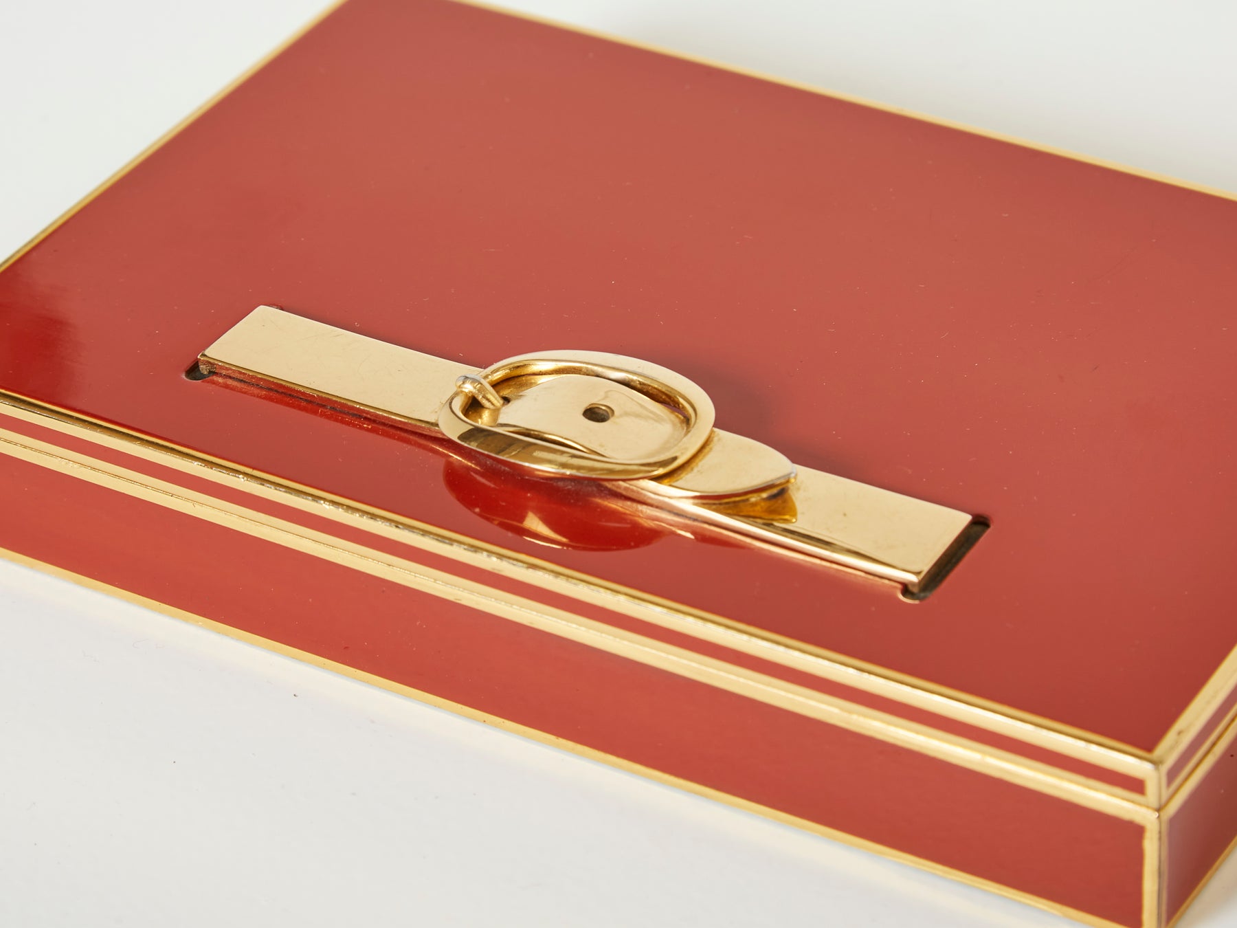 Hermès Paris large jewellery Box red lacquer brass wood 1970