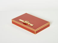 Grande boite à bijoux rouge et laiton signée Hermès Paris vers 1970