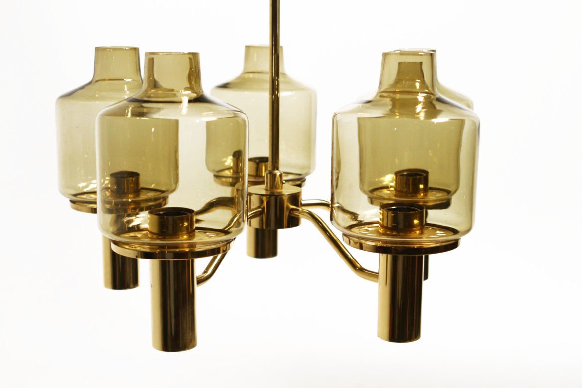 Mid-century brass glass chandelier Hans-Agne Jakobsson 1960s