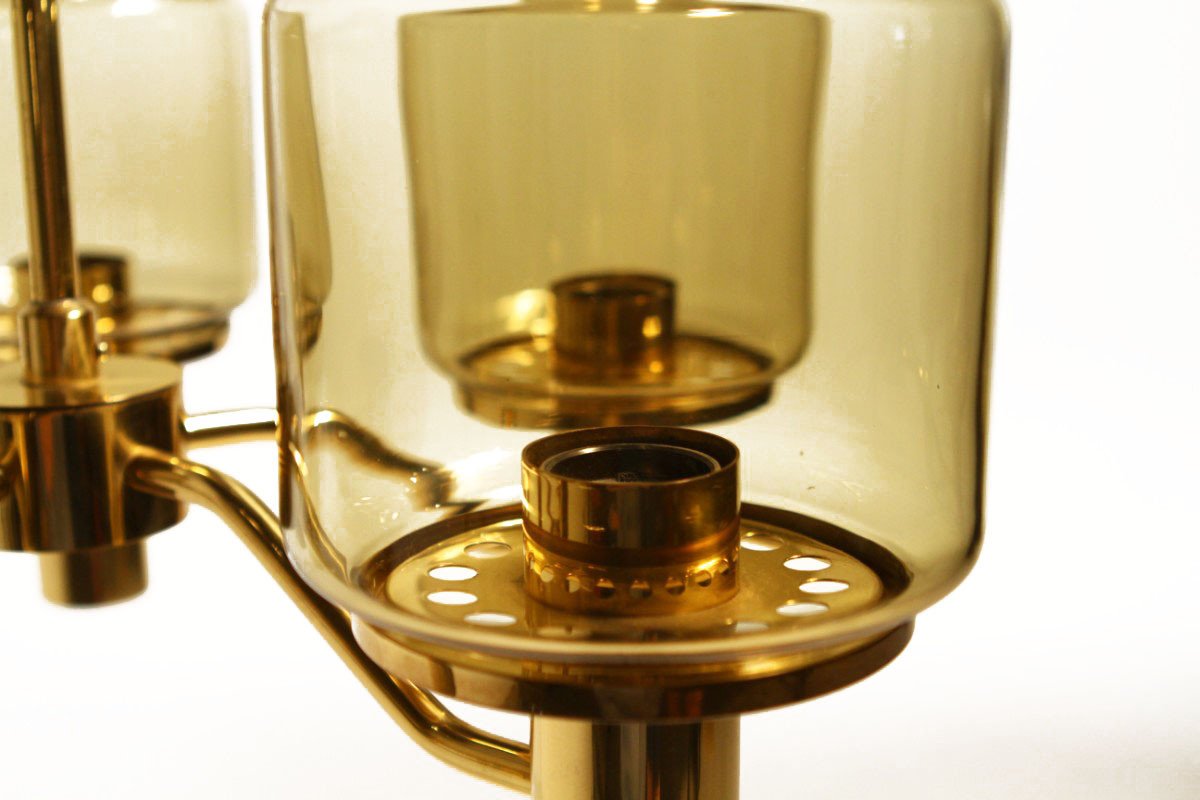 Mid-century brass glass chandelier Hans-Agne Jakobsson 1960s