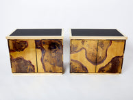Pair of Isabelle and Richard Faure oxidized brass cabinets buffets 1970s