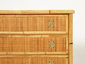 Italian Dal Vera bamboo rattan and brass chest of drawers 1970s