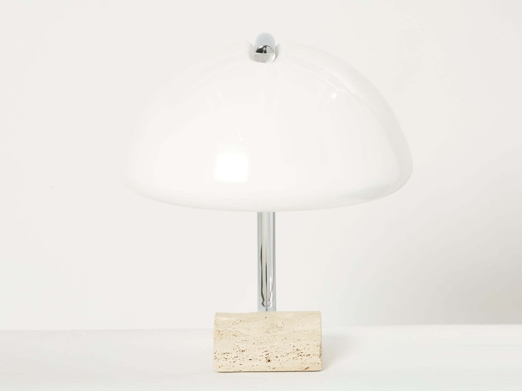 Italian Elio Martinelli Serpente chrome travertine table lamp 1960s