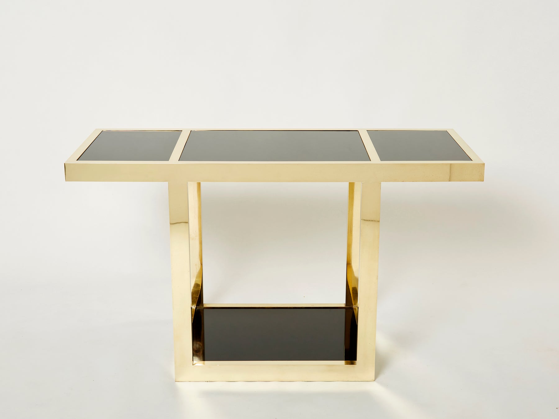 Italian Mid-Century brass black opaline console table 1970s