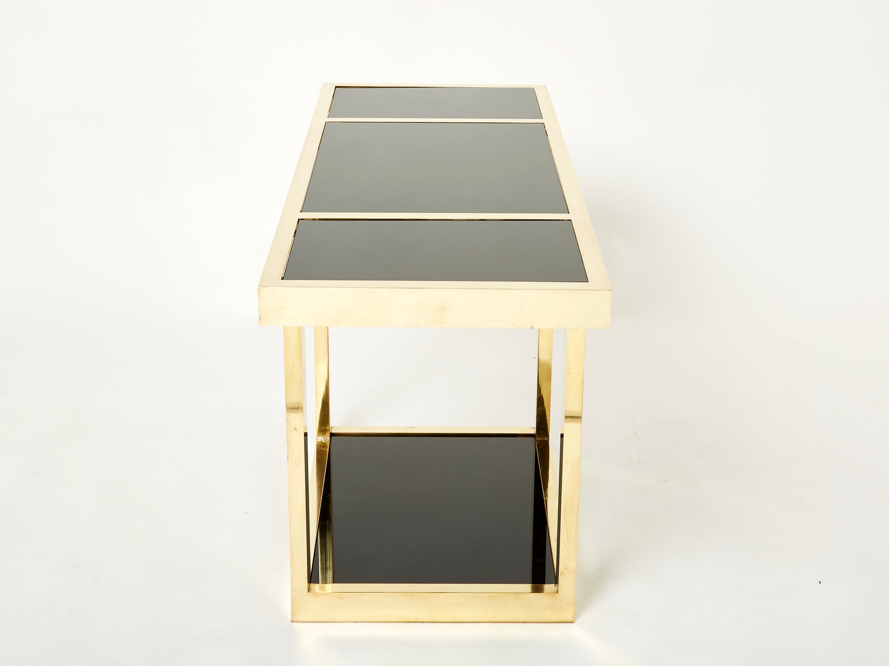 Italian Mid-Century brass black opaline console table 1970s