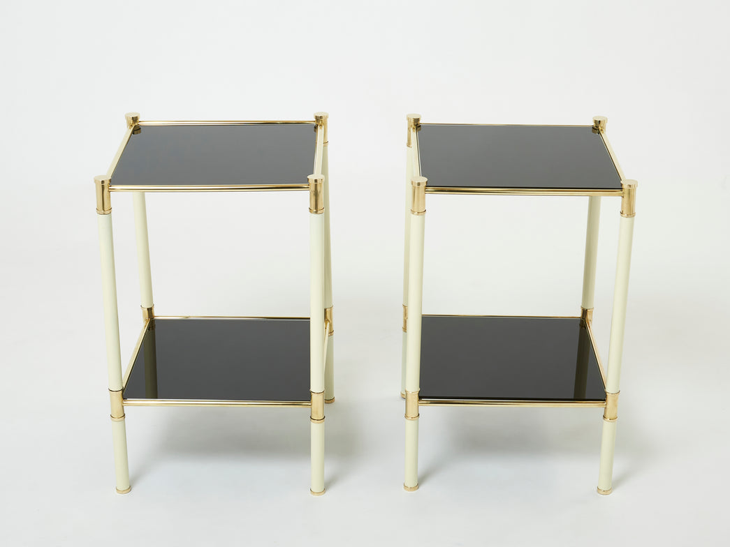 Paire tables bouts de canapé laiton métal et verre Tommaso Barbi 1970

