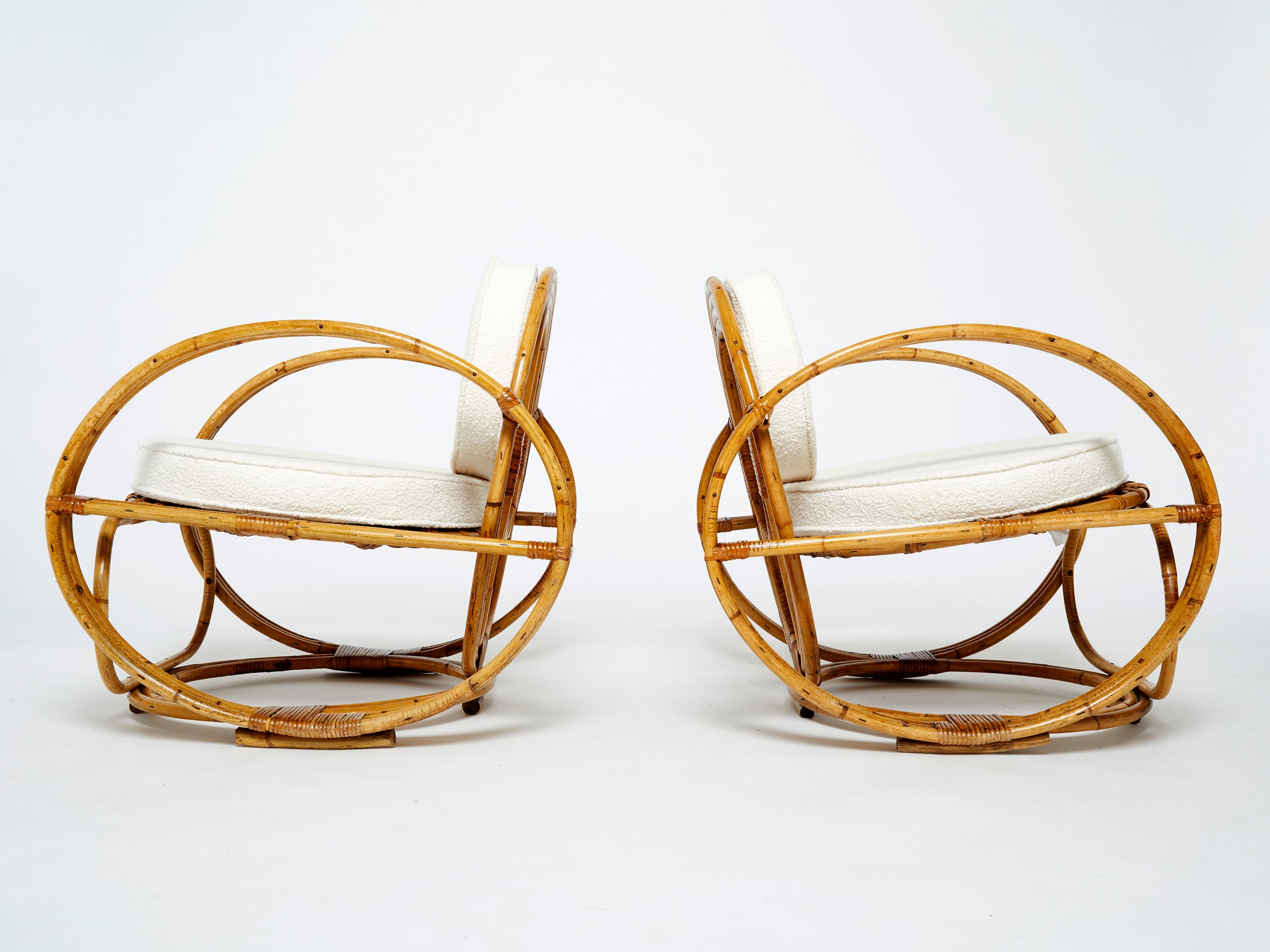 Italian bamboo living room set French bouclé fabric early 1960s