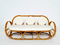 Italian bamboo sofa and stool with French bouclé fabric early 1960s