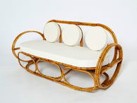 Italian bamboo sofa and stool with French bouclé fabric early 1960s