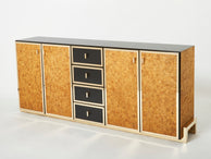 Italian brass and cork marquetry sideboard style of Crespi 1970s