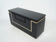 J.C. Mahey brass black lacquered sideboard bar cabinet 1970s