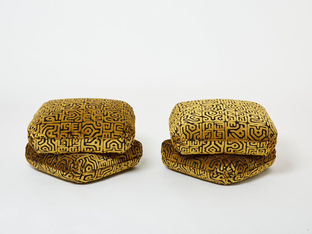 Jacques Charpentier paire de poufs motifs velours Maison Jansen 1970 
