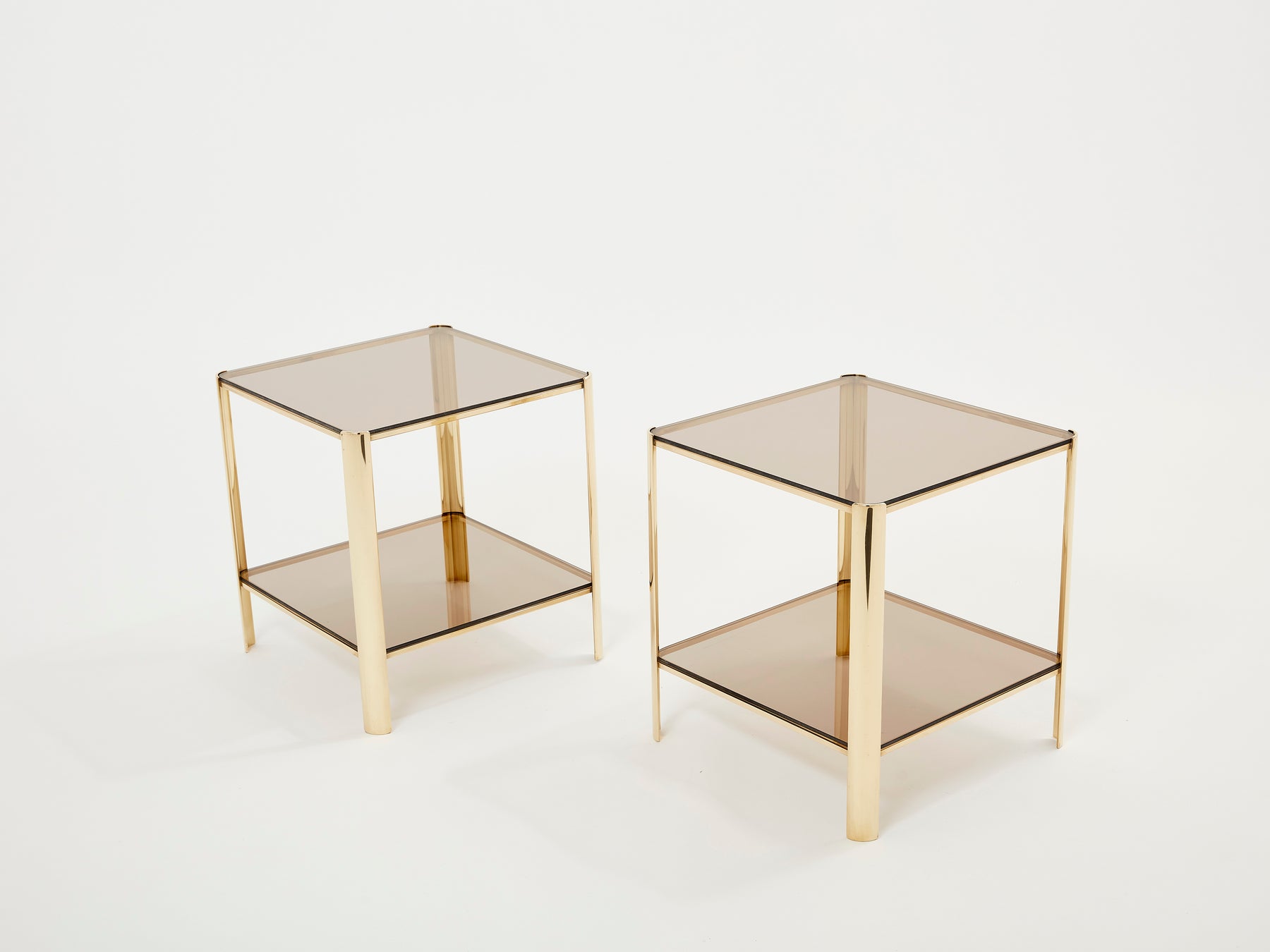 Pair of two-tier Bronze end tables by J.T. Lepelletier for Broncz 1960s
