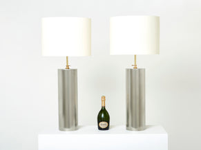 Pair of modernist brushed steel lamps 1966