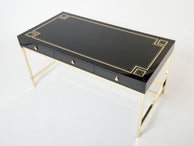 Large Desk table Guy Lefevre Maison Jansen black lacquer brass 1970s