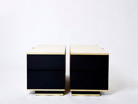 Pair of small cream black lacquer brass commodes by J.C. Mahey 1970s