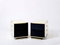 Pair of small cream black lacquer brass commodes by J.C. Mahey 1970s