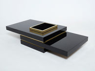 J.C. Mahey black lacquer and brass bar coffee table 1970s
