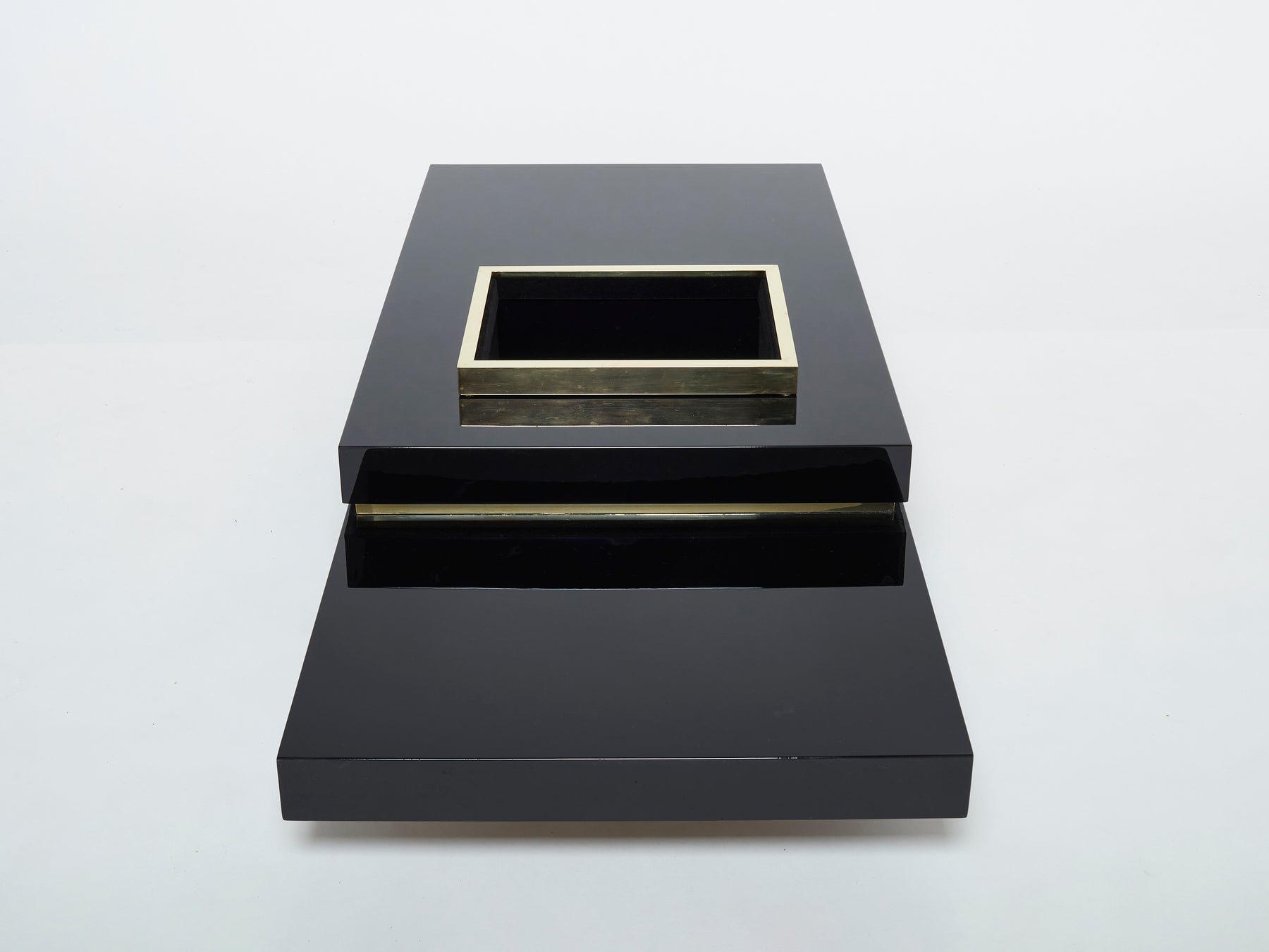 J.C. Mahey black lacquer and brass bar coffee table 1970s