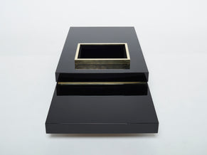 Grande table basse de J.C Mahey laquée noire laiton 1970
