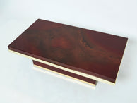 J.C. Mahey cherry red lacquer and brass coffee table 1970s