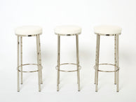 Set of three French steel bouclé bar stools by J.C. Mahey 1970s