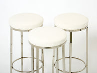 Set of three French steel bouclé bar stools by J.C. Mahey 1970s
