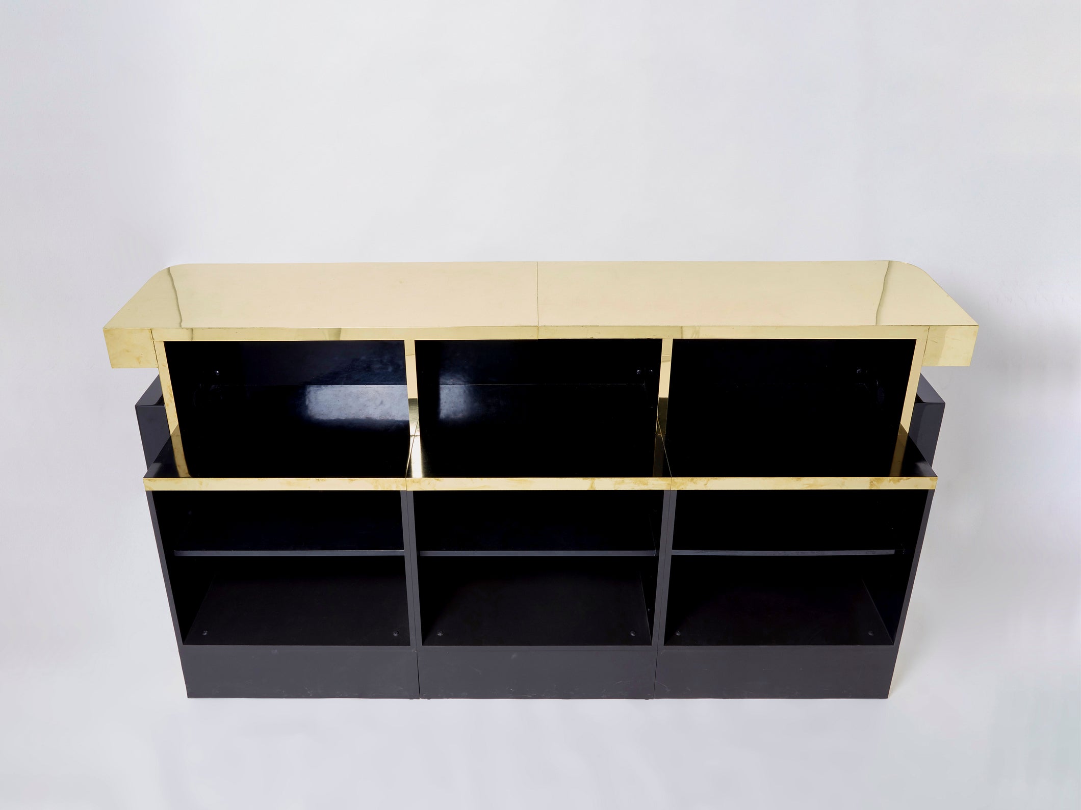 Unique J.C. Mahey black lacquered brass bar cabinet counter 1970s