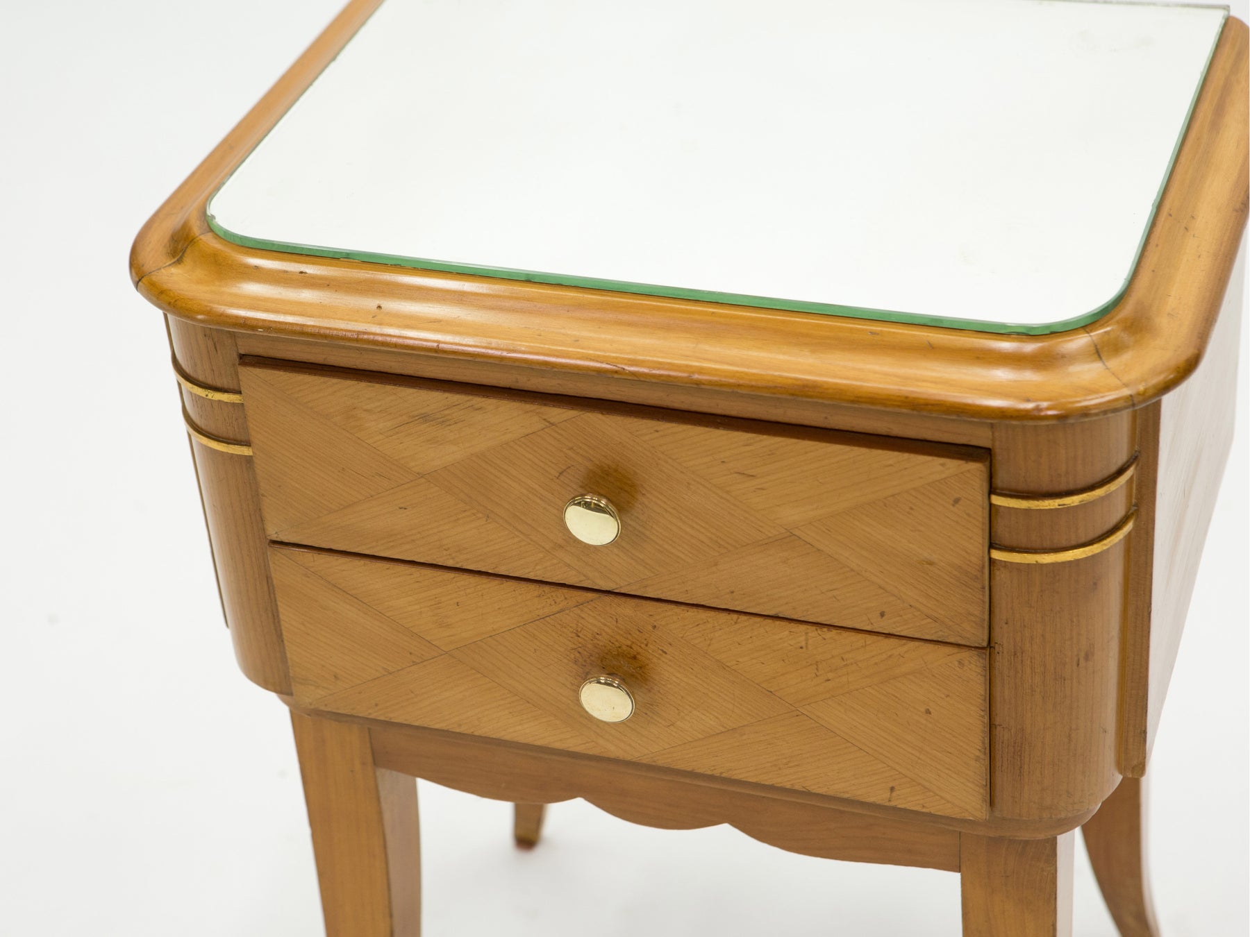 French sycamore brass Night Stands 2 drawers by Jean Pascaud 1940s