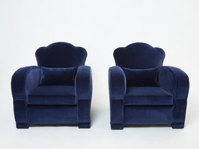 Pair of french art deco velvet club armchairs Attr. Jules Leleu 1940s