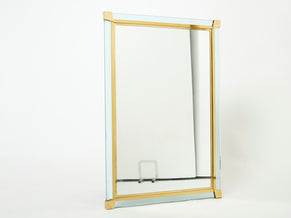 Large Italian brass Murano glass mirror Fontana Arte style 1970s