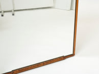 Large Italian mahogany wood and brass curved mirror 1960