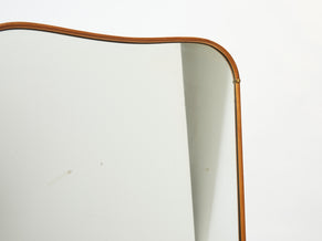 Large Italian mahogany wood and brass curved mirror 1960