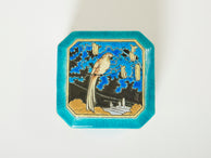 Large Turquoise Parrot Art deco square box Emaux de Longwy 1925