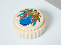 Large round flowers cream Art deco box Emaux de Longwy 1930