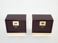 Pair of Italian Luciano Frigerio Plum lacquered brass nightstands tables 1970s