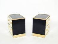 Pair of Italian Luciano Frigerio black lacquered brass nightstands tables 1970s