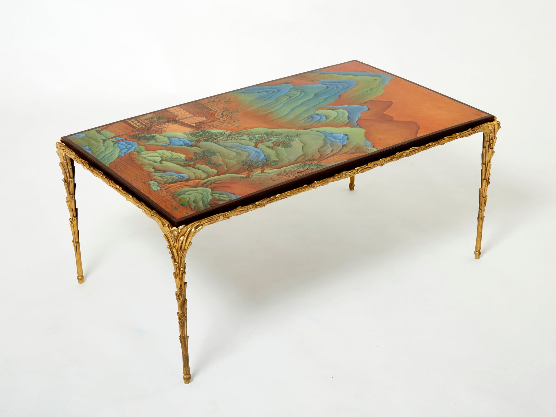 Maison Baguès bamboo bronze Chinese lacquered coffee table 1960s