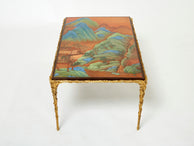 Maison Baguès bamboo bronze Chinese lacquered coffee table 1960s