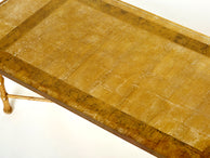 Table basse bambou bronze verre Saint Gobain doré 1950