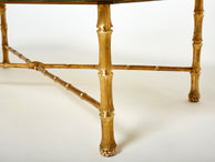 Table basse bambou bronze verre Saint Gobain doré 1950